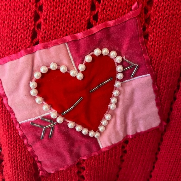 Susan Bristol Red Cardigan Sweater Pink Valentine’s Day Cotton Short Sleeve M - Picture 9 of 9
